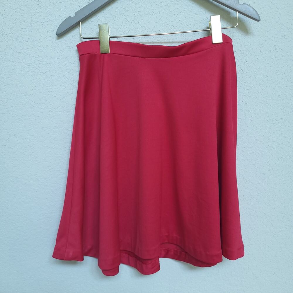Handmade Red Skater Skirt Womens Small Medium Elastic Waist Stretch Mini skirt